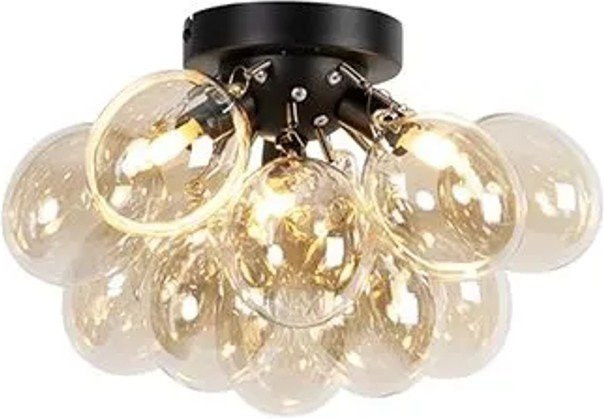 QAZQA Design Deckenleuchte Uvas Art-Deco in Schwarz mit Braunglas, dimmbar, 3-flammig - Bild 1