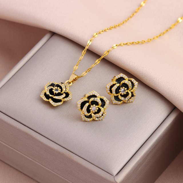 Marisa Schmuck-Set, Edelstahl, Schwarz, Rose, Zirkonia, Damen - Bild 1