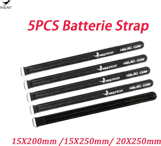 HGLRC Batteriegurte mit Metallschnalle für 4S 6S Lipo FPV Freestyle Drohnen, 5 Stück, Schwarz, Länge: 250 mm und 200 mm - Bild 1