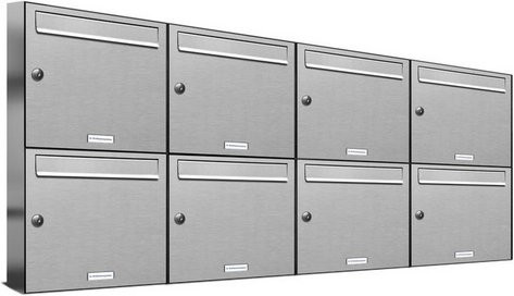 AL Briefkasten für 8 Parteien, Aufputzmontage, silberfarben, B/H/T: 153,2 x 68,4 x 11,6 cm - Bild 1