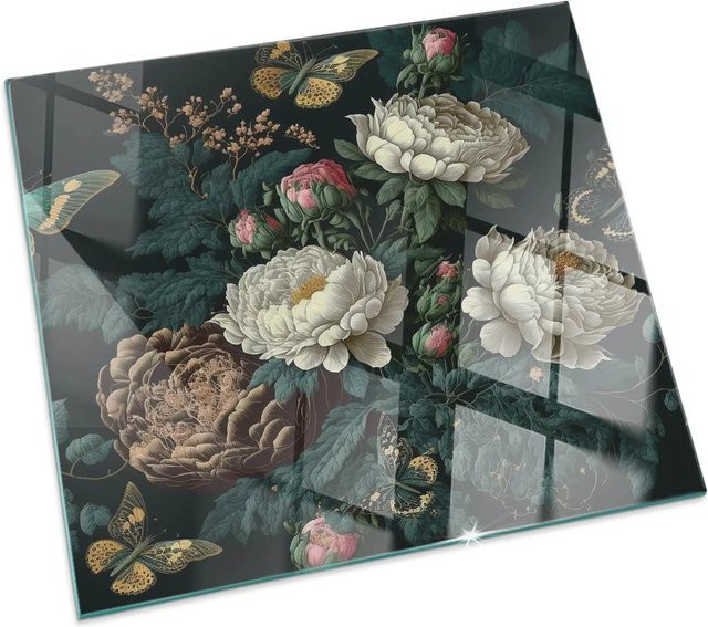 Tulup Glasplatte für Kaminöfen mit Blumenmuster und Schmetterlingen, Farbe: Grün, B/T: 50 x 50 cm - Bild 1