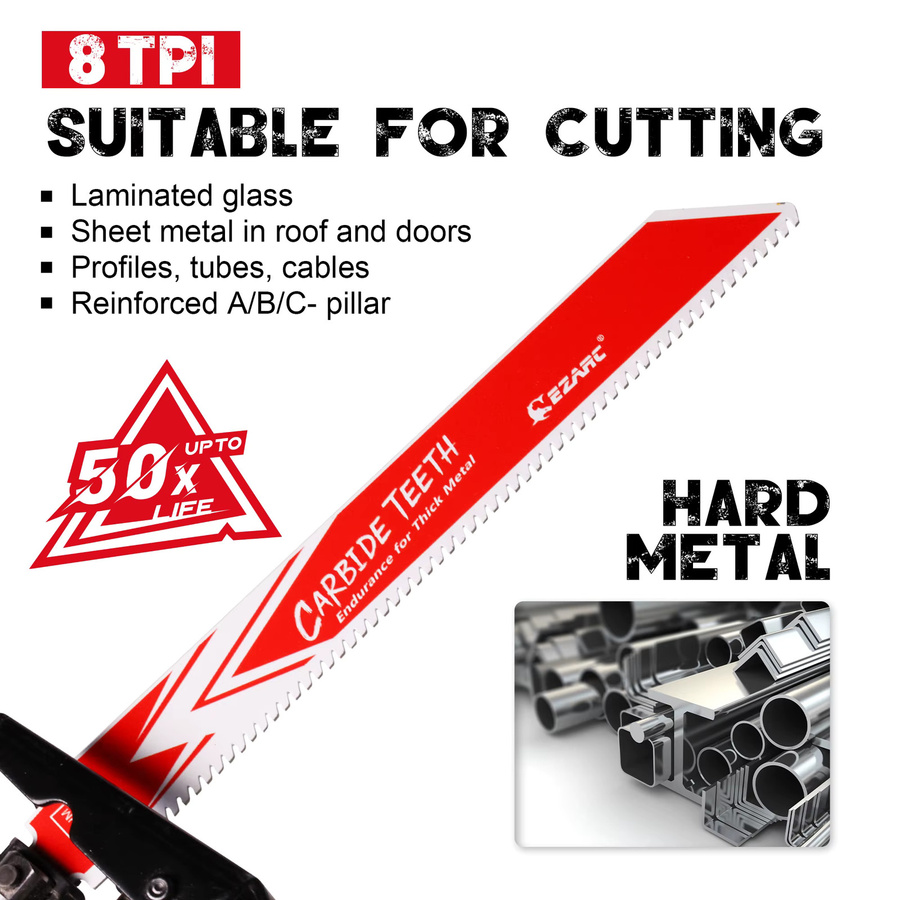 EZARC Hartmetall-Säbelsägeblatt für Metall und Gusseisen, 150 mm, 8 TPI, Farbe: Rot - Bild 3