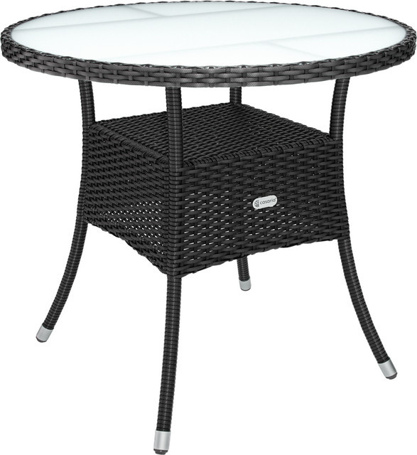 CASARIA Polyrattan Tisch in Schwarz mit Milchglas-Sicherheitsglas, rund, Durchmesser: 80 cm - Bild 1