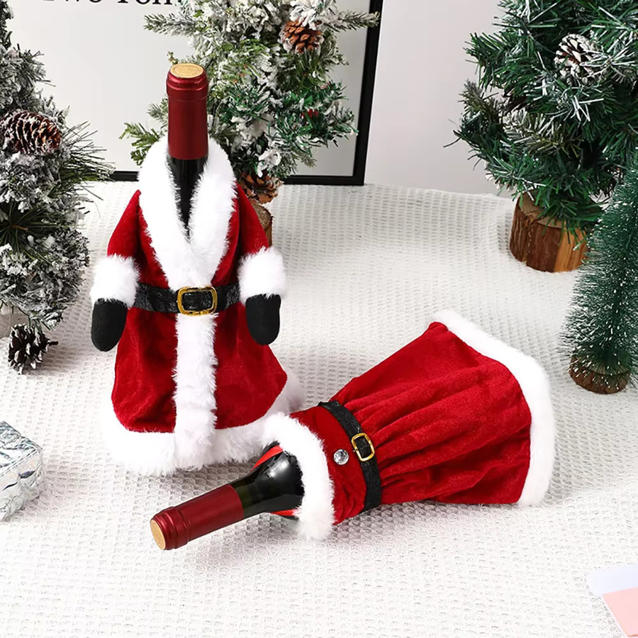 Runtow Weinflaschen-Abdeckung im kreativen Kleid- und Rock-Design für Weihnachten und Silvester, Rot - Bild 3