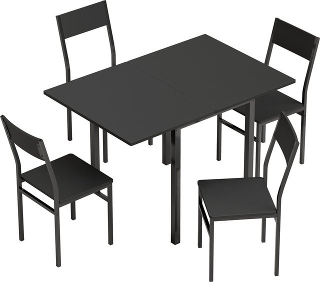 HOMCOM Esszimmer-Set 5-teilig mit ausziehbarem Tisch und 4 stapelbaren Stühlen, modern, Schwarz - Bild 1