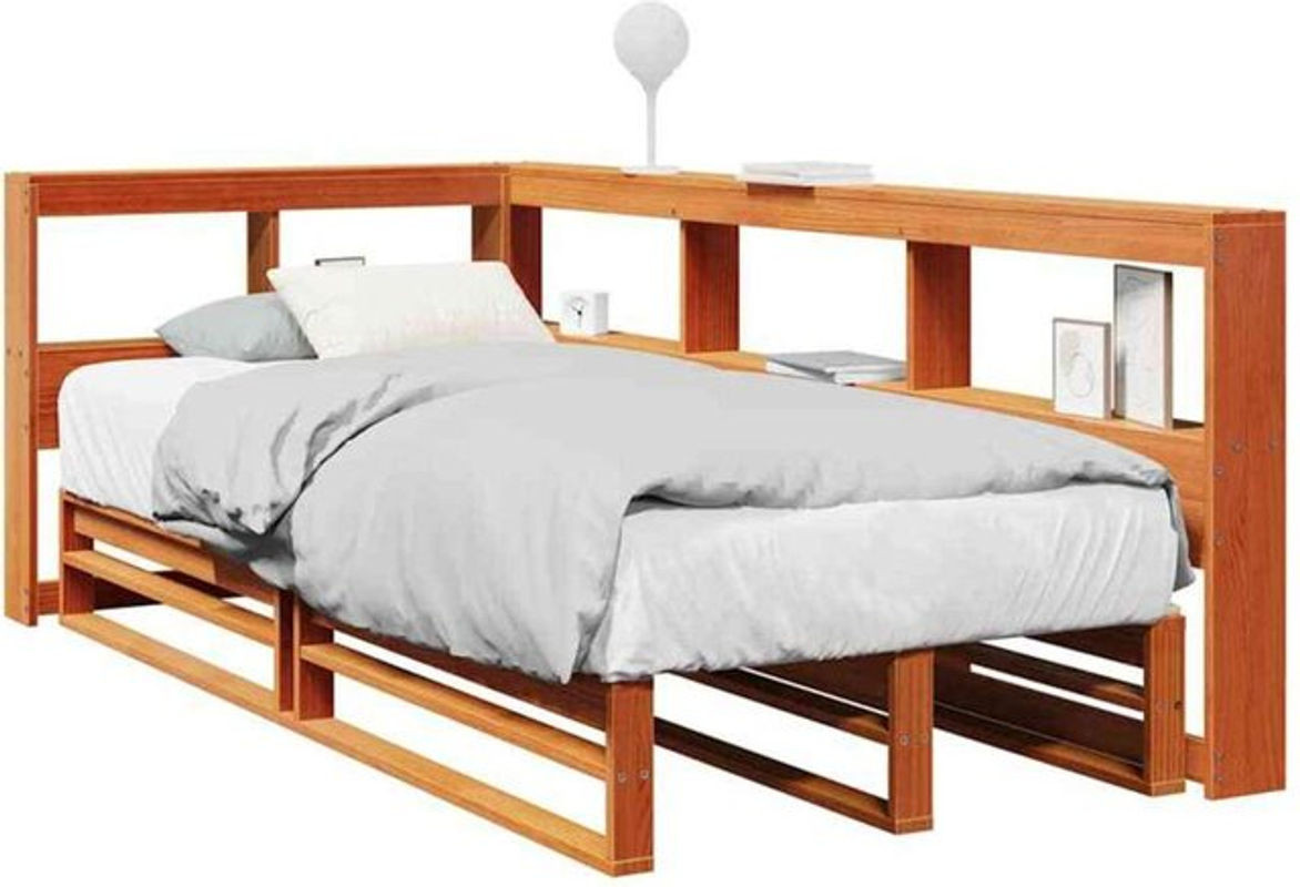 Massivholzbett aus Kiefer mit Regal in Braun von Vidaxl, B: 75 cm, L: 190 cm - Bild 1