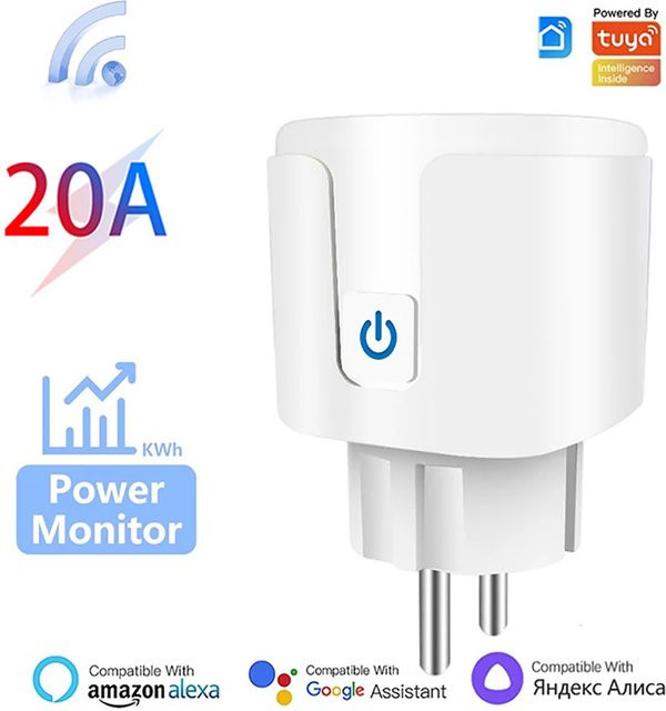 TUYA Smart Plug WiFi Steckdose in Weiß mit Power Monitor, Timing Funktion und Sprachsteuerung für Alexa und Google Home (16A/20A) - Bild 1