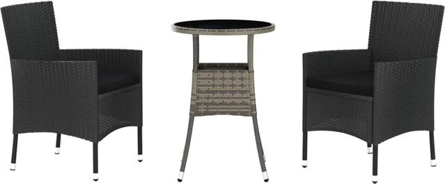 vidaXL 3-tlg Garten-Bistro-Set Modell 2 aus Polyrattan mit Kissen in Schwarz und Grau - Bild 1