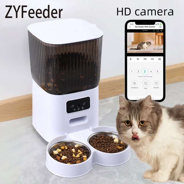 ZYfeeder Automatischer Haustierfütterer mit Kamera und WLAN-Zeitsteuerung, 5l, Weiß - Bild 1