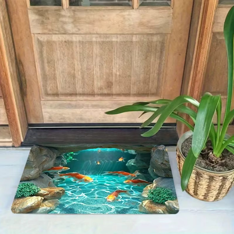 VIKAMA 3D Koi-Fisch Teppich mit realistischem Unterwasser-Druck, rutschfest und waschbar, Mehrfarbig, B/T: 60 x 40 cm - Bild 2
