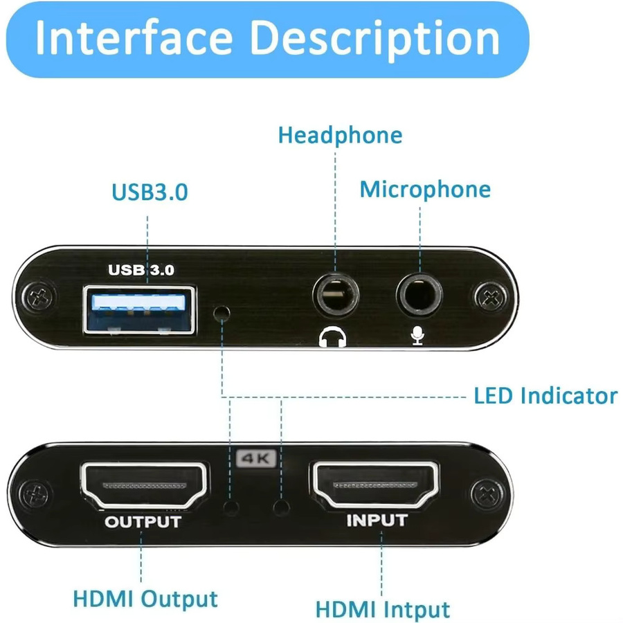 LccKaa 4K USB 3.0 Video Capture Card in Schwarz, HDMI HD Live Video Recorder Grabber für PC, PS4 und OBS zur Spielaufnahme mit Audio- und Mikrofon-Unterstützung - Bild 3