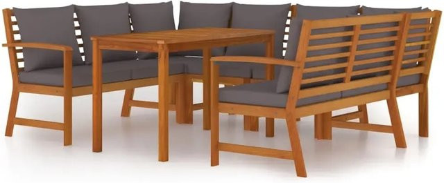 vidaXL 7-teilige Garten-Essgruppe aus Akazien-Massivholz mit Kissen in Dunkelgrau - Bild 1