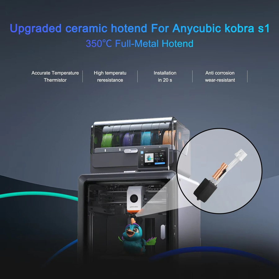 Anycubic Vollmetall-Hotend für Kobra S1 und S1Combo mit 24V 48W, Keramikheizung und gehärteter Stahldüse - Bild 3