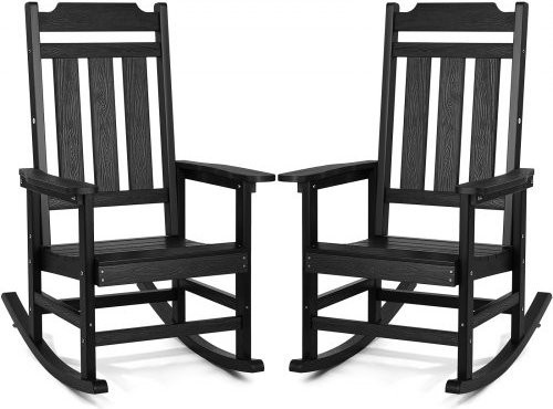 VEVOR 2er Set Veranda-Schaukelstühle aus Kunststoff mit hoher Rückenlehne und glatten Armlehnen für Garten, Balkon und Terrasse, Schwarz - Bild 1