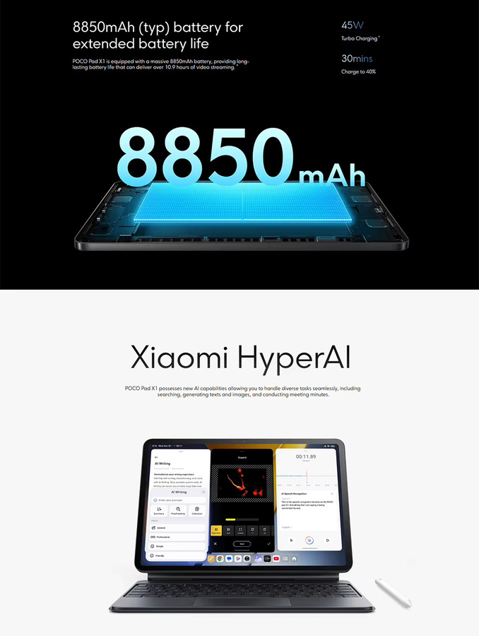 POCO Pad X1 Tablet Schwarz mit 512 GB Speicher, 8 GB RAM, 11,2 Zoll 144Hz 3.2K Display, Snapdragon 7+ Gen 3, Wi-Fi und 8850 mAh Akku - Bild 4