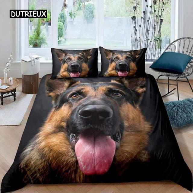 Bettwäsche-Set Binchi Outdoor Product mit Deutschem Schäferhund Motiv, 3D-Druck Bettbezug und Kissenbezug für Kinder, Farbe: Schwarz, B/H: 135 x 200 cm - Bild 1