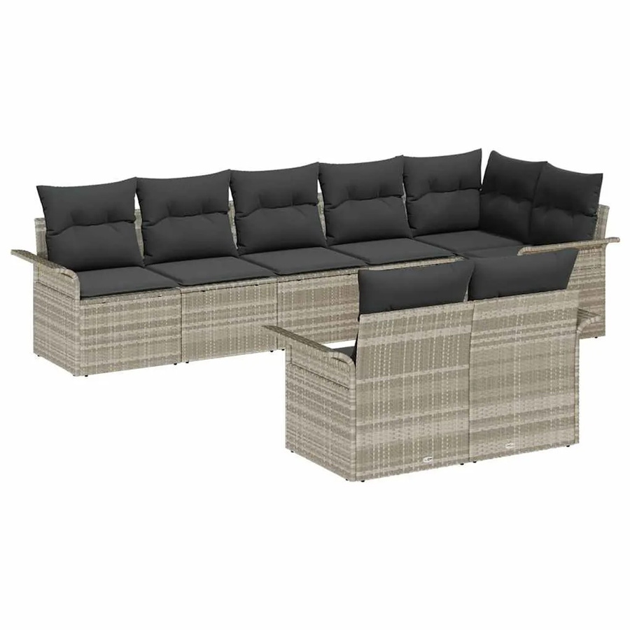 vidaXL 8-teiliges Garten-Sofa-Set aus Poly Rattan mit Kissen in Hellgrau und Schwarz - Bild 2