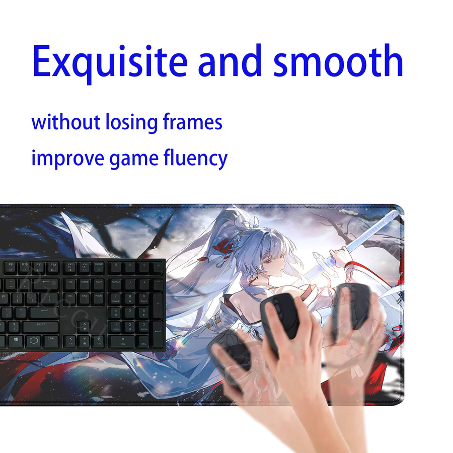 Hiyuki Wuthering Waves Gaming Mauspad mit Anime-Motiv, rutschfeste Schreibtischunterlage in Multicolour, B/T: 90 x 40 cm - Bild 2