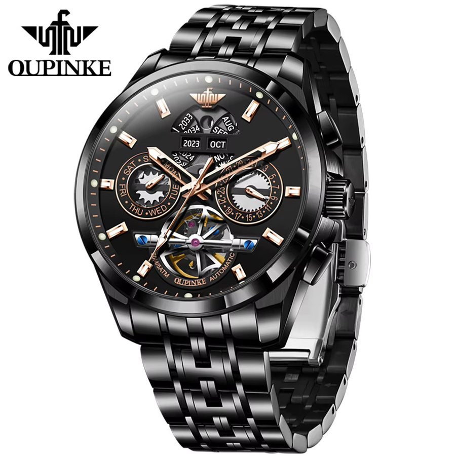 OUPINKE Automatik-Armbanduhr, Edelstahl, Schwarz, Herren - Bild 2