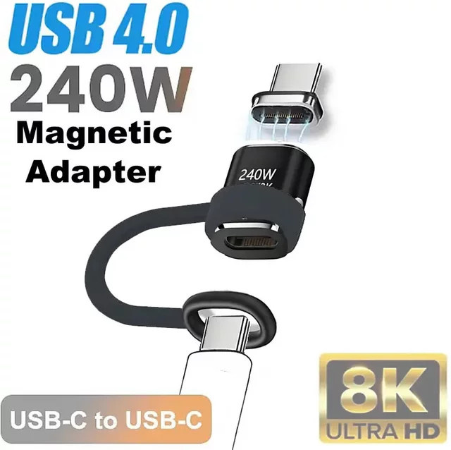 Magnetischer USB-C-Adapter mit 80 Gbit/s Datenübertragung, 8K Video und 240 W PD Schnellladung, USB4.0 Typ-C Mini-Konverter in Schwarz - Bild 1