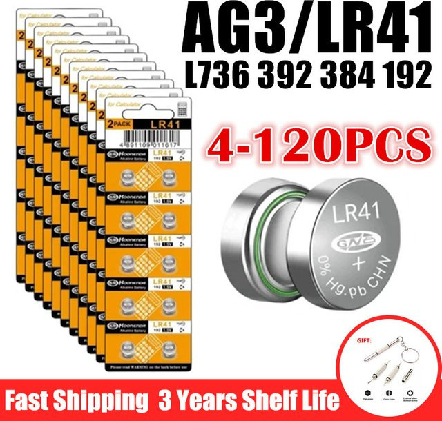 UKGF LR41 AG3 SR41 384 392 L736f L736c Alkaline Knopfzellen Batterien 1,5 V in Silber - Bild 1