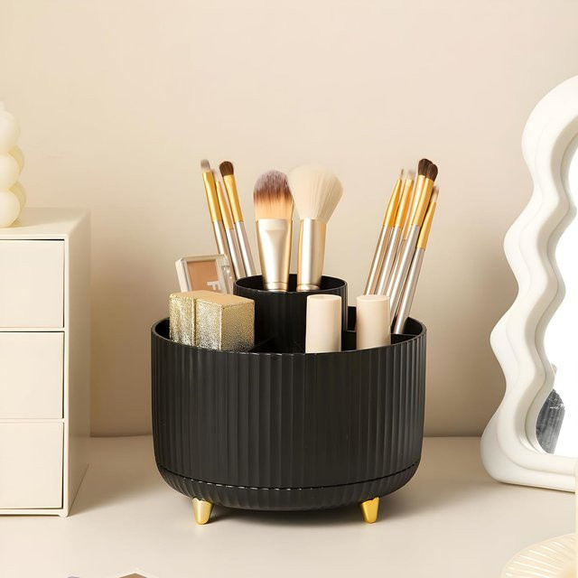 RUNTOIN 360 Grad rotierender Make-up-Organizer mit 5 Fächern in Schwarz - Bild 1