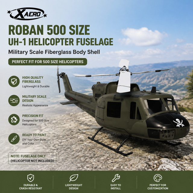 ROBAN UH-1 Militär-Hubschrauber-Rumpf, Glasfaser, Grün - Bild 1