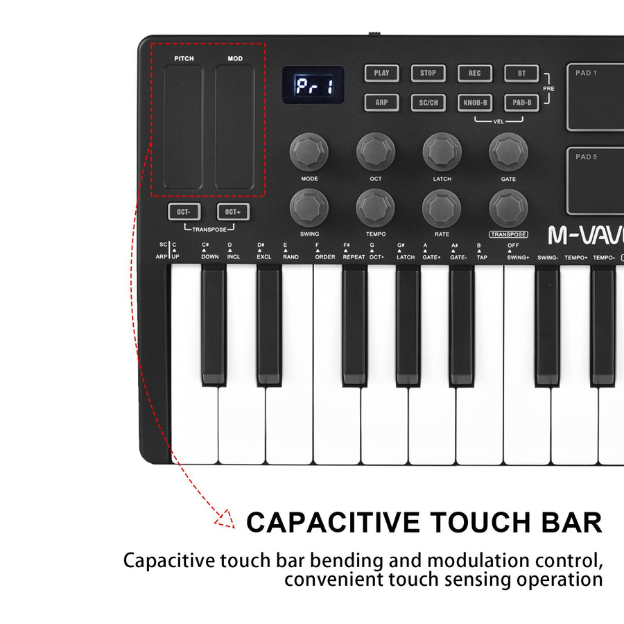 M-VAVE Mini MIDI-Controller mit 25 Tasten, tragbare USB und Bluetooth Musik-Steuerungstastatur in Schwarz - Bild 5