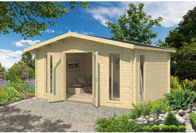 Lasita Maja Gartenhaus Elgin Blockbohlenhaus in Blockbohlenbauweise mit Satteldach, Farbe: Braun/Beige, B/T/H: 480 x 360 x 268 cm - Bild 1