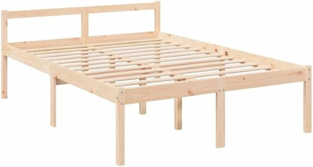vidaXL Seniorenbett aus massivem Kiefernholz mit Kopfteil in rustikalem Design, unbehandelt, B/T: 100 x 200 cm bis 120 x 200 cm - Bild 1