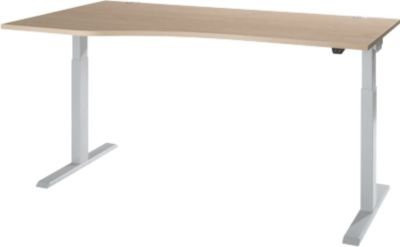 Schäfer Shop Select Schreibtisch ERGO-T 2.0 elektrisch höhenverstellbar mit T-Fuß und Freiform Ansatz links in Eiche-Dekor und Weiß, Breite: 180 cm, Höhe: 71,5 - 120,5 cm - Bild 1