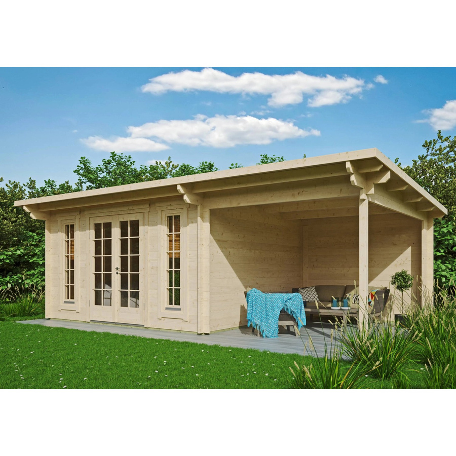 Fjordholz Gartenhaus Jacob 44 C Log Cabin mit Seitendach aus imprägnierter Kiefer in Braun - Bild 2