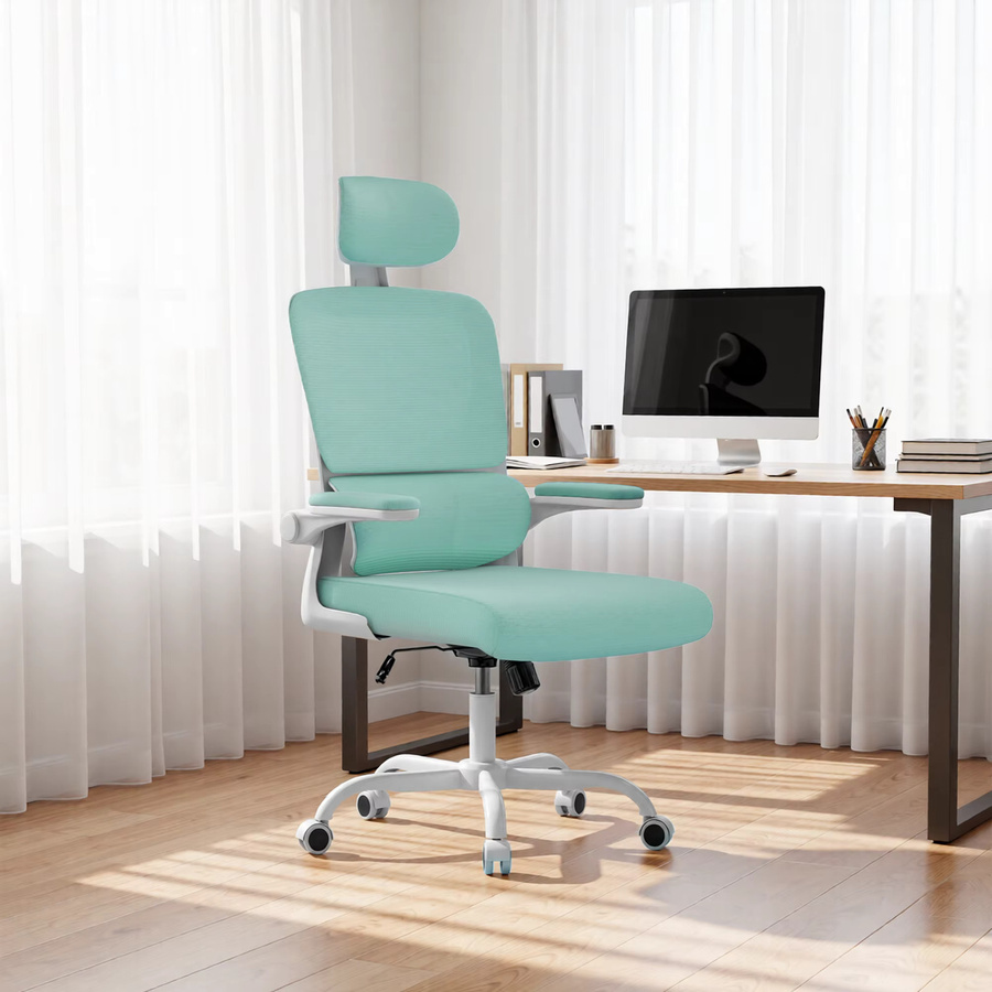 GartistGO Ergonomischer Bürostuhl in Blau mit Lendenwirbelstütze, verstellbarer Kopfstütze und hochklappbaren Armlehnen für dein Home-Office - Bild 2