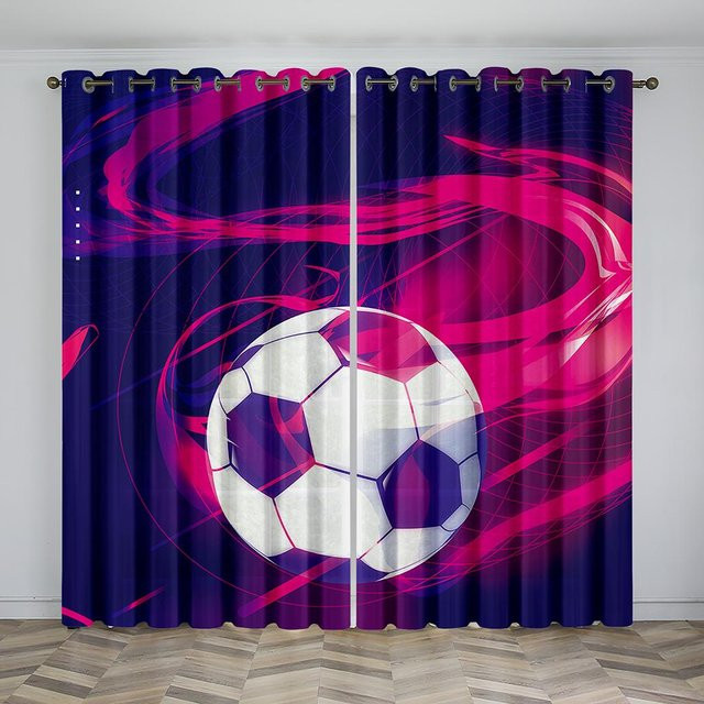 A Family Of Home Textiles Vorhang mit Fußball-Buchstabendruck in Lila, halbtransparentes Polyester-Dekorationsgewebe für Wohnzimmer und Schlafzimmer, Breite: 100 cm, Höhe: 130 cm - Bild 1