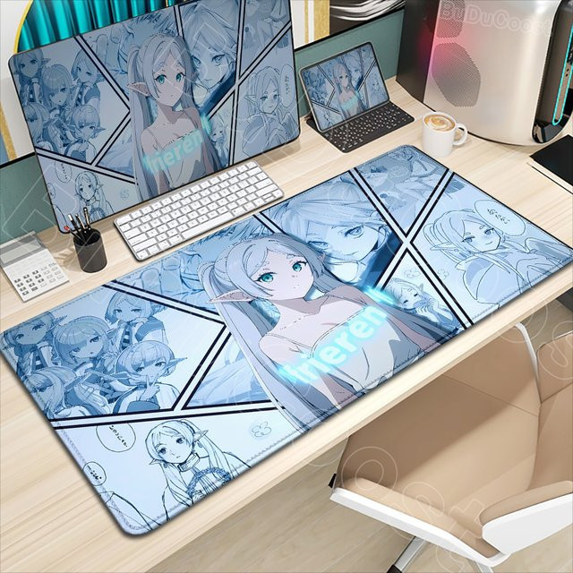 BuDuCoost Gaming-Mauspad mit Anime-Mädchen-Motiv in Blau, große Schreibtischunterlage mit rutschfester Kante - Bild 1