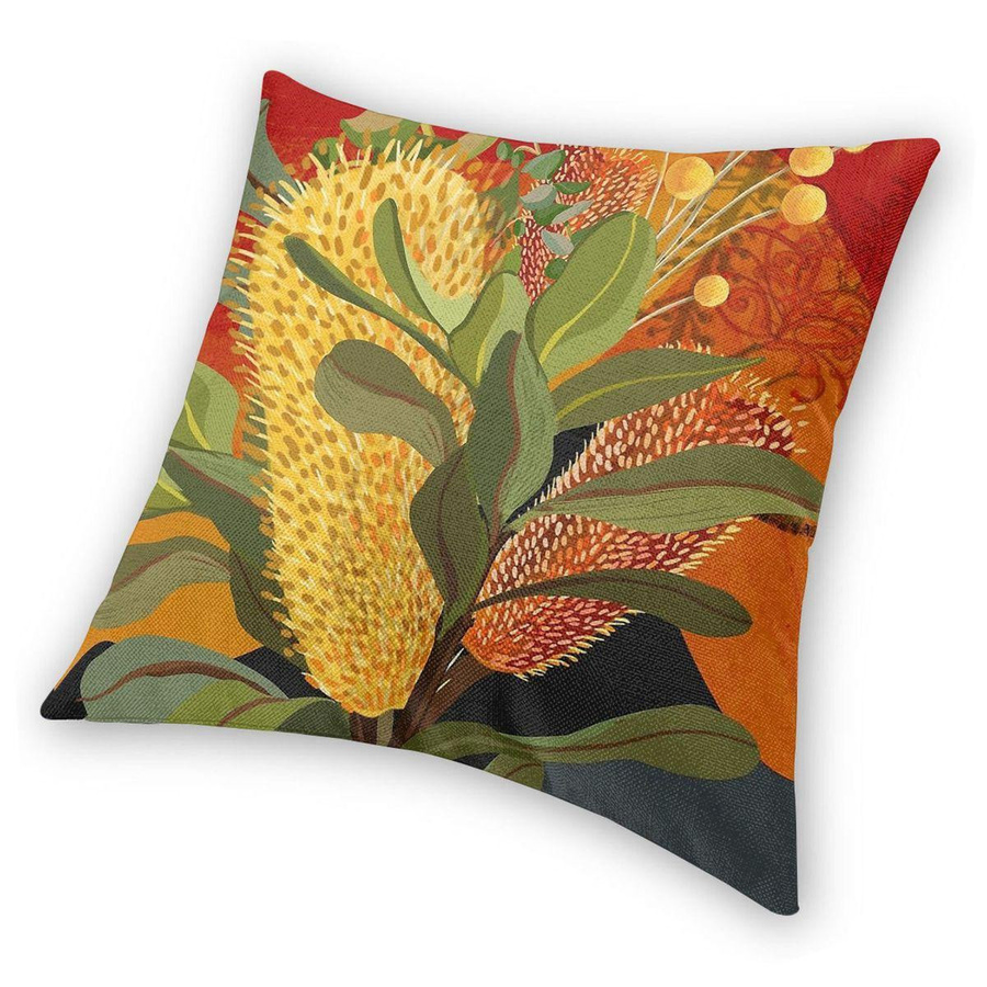 Banksia Florals Botanischer Kissenbezug Orange mit Blumenmuster aus Polyester und Leinen, B/B: 45 x 45 cm - Bild 5