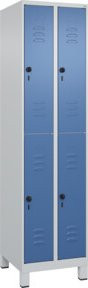 C+P Doppelstock-Spind Classic PLUS mit 2 Abteilen, Füße, Grau/Blau, H x B x T: 195 x 50 x 50 cm - Bild 1