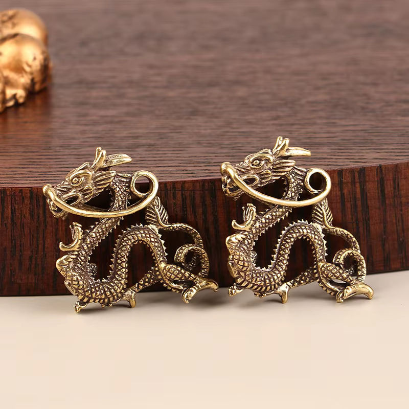 Retro Drachen Figur aus Messing in Gold für Fengshui und Dekoration im chinesischen Stil - Bild 6