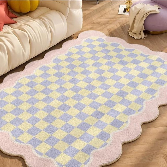 HGHT Flauschiger Teppich mit Karomuster in Multicolour, Rechteckig, B/T: 60 x 90 cm - Bild 1