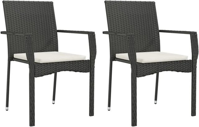 Furnicato Gartenstuhl aus Poly Rattan und Stahl in Schwarz mit Armlehnen und Polsterkissen, B/T/H: 59 x 53 x 88 cm - Bild 1