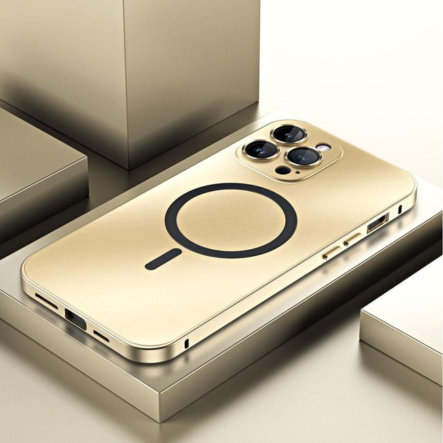 Magnetische Metall-Schutzhülle für Apple iPhone 12 bis 17 Pro Max mit Magsafe-Unterstützung und Aluminiumrahmen in Gold - Bild 1