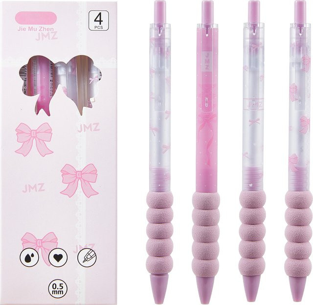 4er Set Girly Fliege Klick-Stifte, schnell trocknende Neutralstifte mit 0,5 mm Mine in Schwarz und Pink - Bild 1