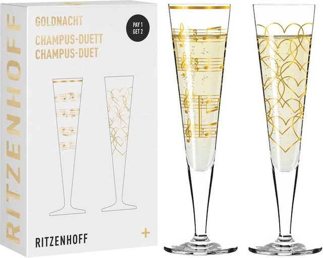 Ritzenhoff Champagnergläser Goldnacht, 2er Set, transparent/gold, 205 ml pro Glas - Bild 1