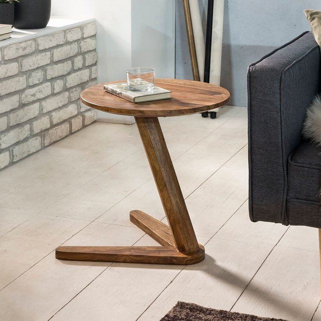 FineBuy Beistelltisch aus Massivholz in Braun, runder Anstelltisch im Landhausstil für Wohnzimmer und Schlafzimmer - Bild 1