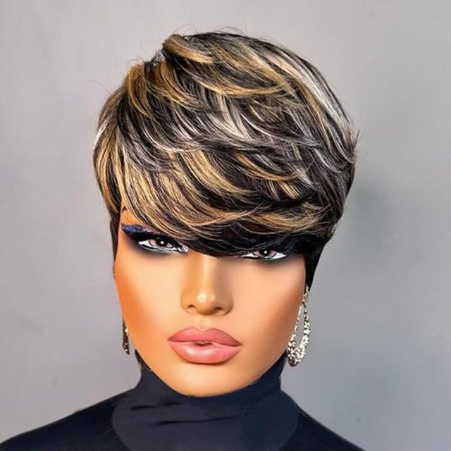 OYM HAIR Perücke, brasilianisches Echthaar, Pixie-Schnitt, Damen - Bild 1