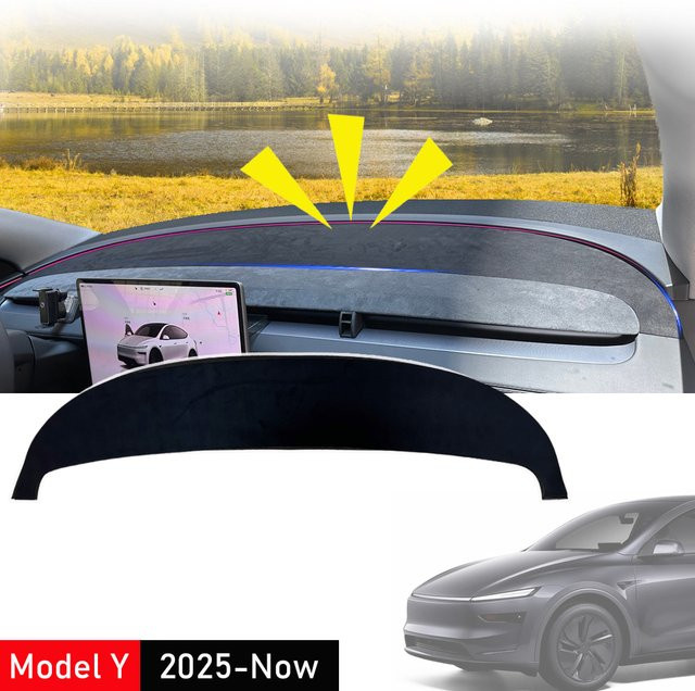 USVOTOV Armaturenbrettabdeckung aus Wildleder für Tesla Model Y Juniper, Farbe: Schwarz - Bild 1