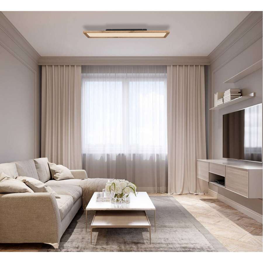Globo LED-Deckenleuchte linear in Schwarz und Weiß Matt aus Metall und Holzoptik B/H/T: 80 x 20 x 8,5 cm - Bild 2