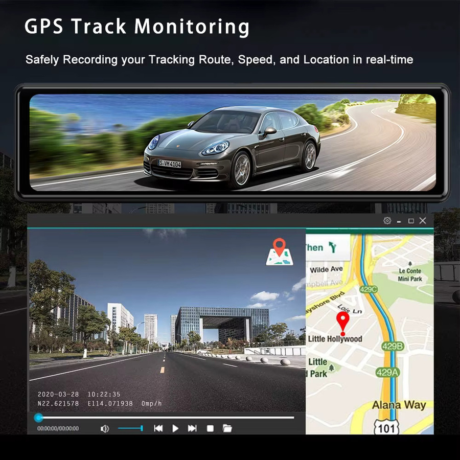 4K UHD Dash Cam Rückspiegel mit Dual Lens, GPS und WiFi, OLESED Bildschirm, Schwarz - Bild 5