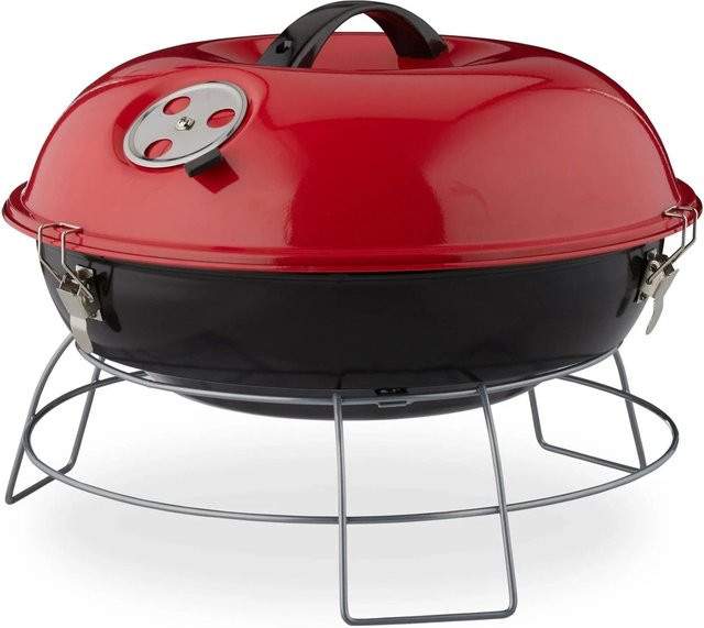 Relaxdays Kugelgrill aus Stahl in Rot, tragbarer Holzkohlegrill, B/T/H: 27 x 36 x 27 cm - Bild 1