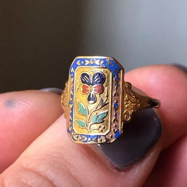 YoYo Ring, Vintage, Emaille, Messing, Damen - Bild 1